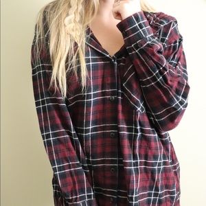 Oversized Plaid Button-Down Hoodie
